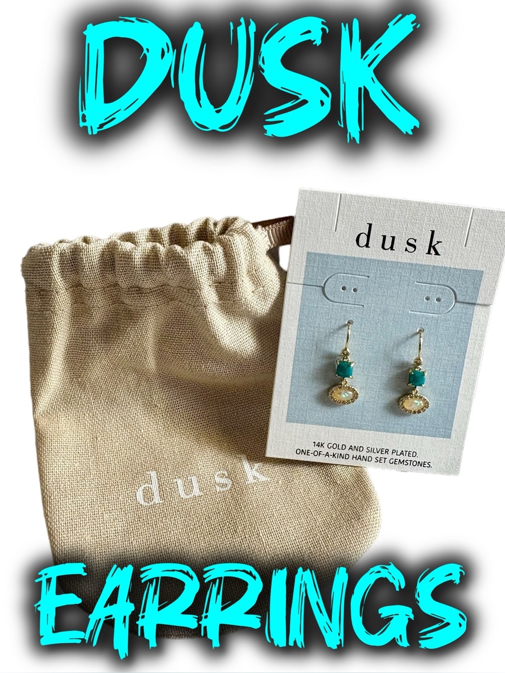 DUSK 14K Gold and Silver Plated Dangle Earrings Hand Set Gemstones with Bag